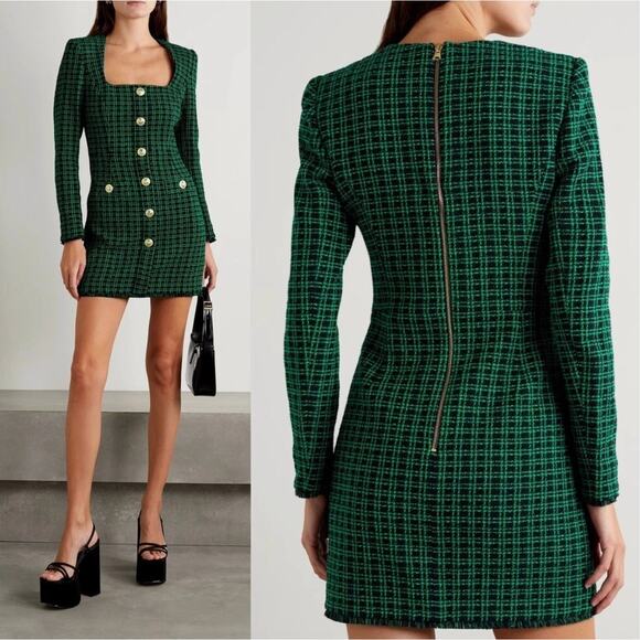 Rebecca Vallance Becca Green Black Check Long Sleeve Mini Dress US 8 UK 12 New - Picture 1 of 11